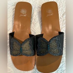 Vintage YELLOW BOX BEJEWELED SLIDES